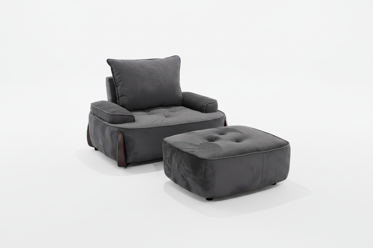 Kerean Arm Chair With Pouf