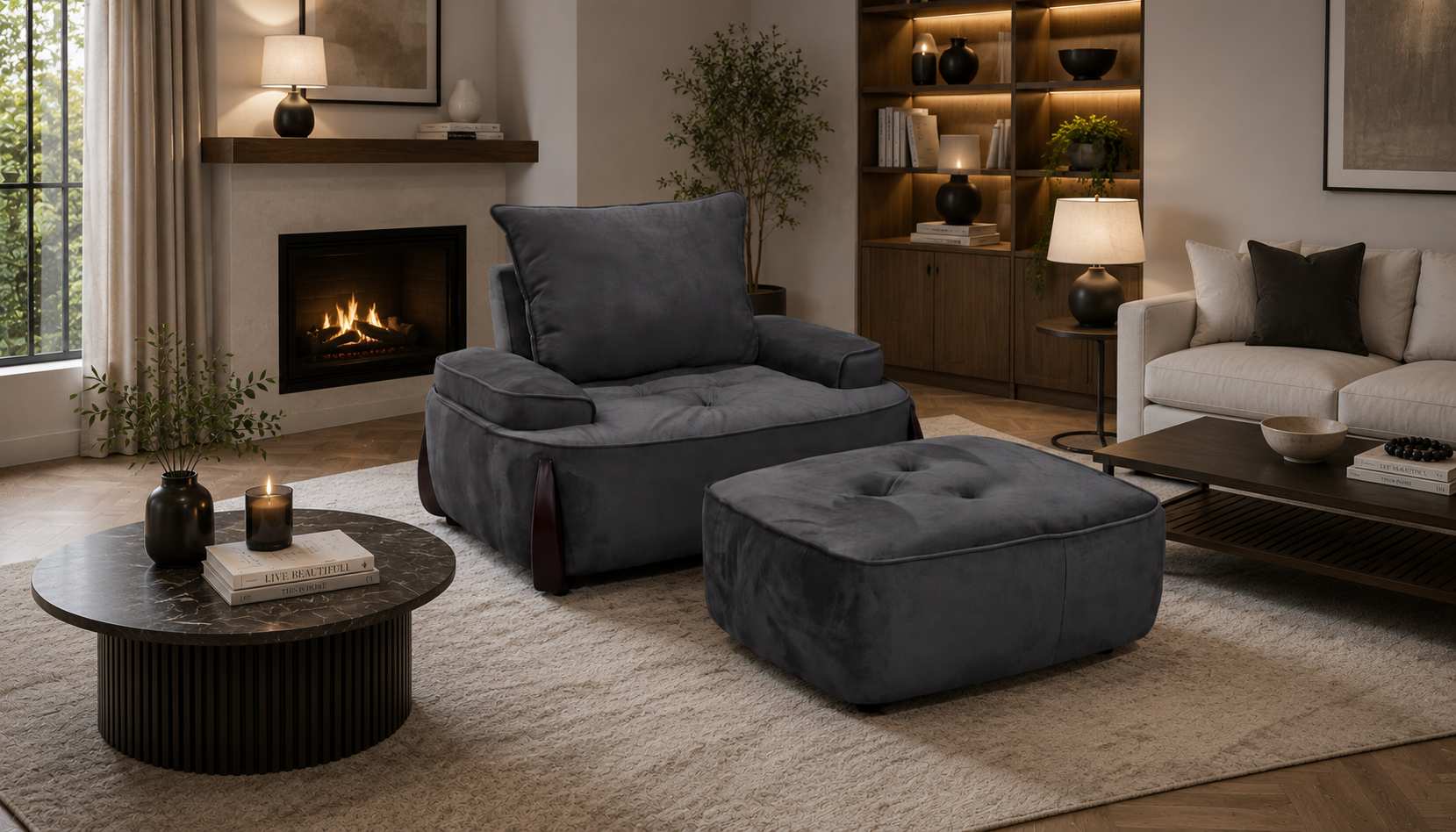 Kerean Arm Chair With Pouf