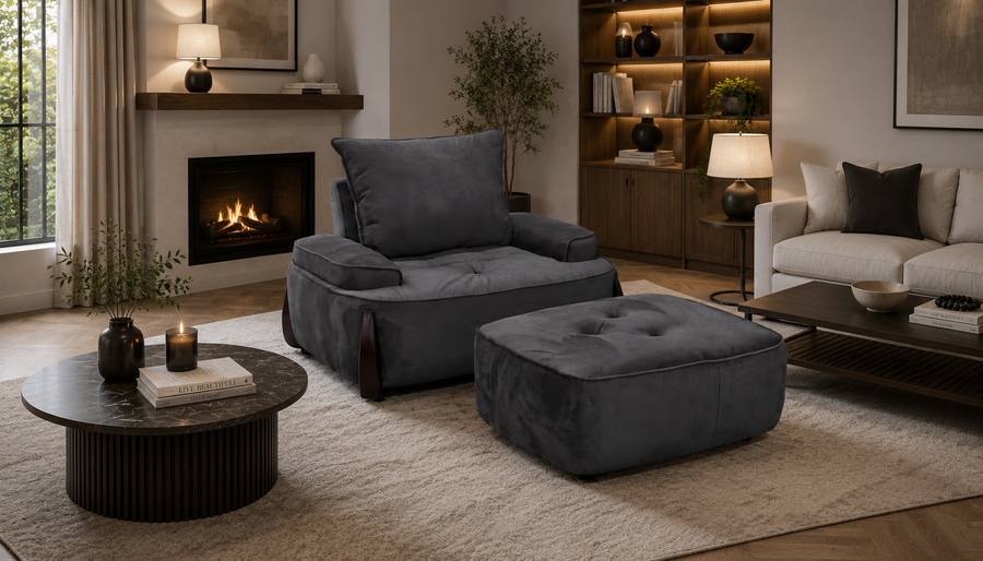 Kerean Arm Chair With Pouf